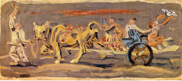 이중섭, 길 떠나는 가족, 1954, 종이에 유채, 29.5x64