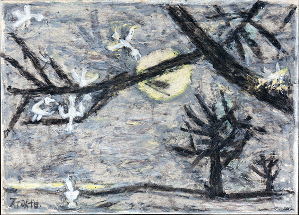 이중섭, 나무와 달과 하얀 새, 1956, 종이에 크레파스, 유채, 14.0 x 19.5, Museum SAN 소장