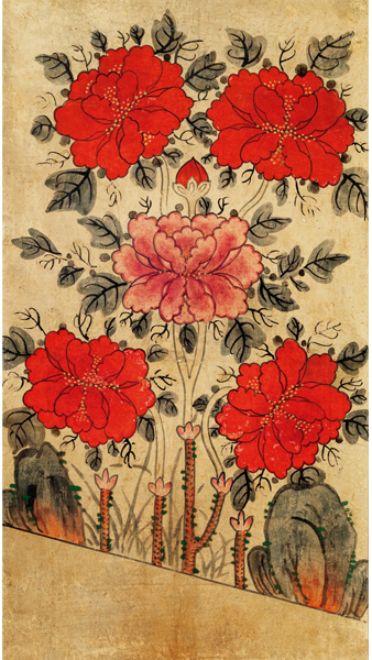 ‘모란도’_ 19세기. 8첩 병풍, 종이에 채색. 각 85 x 47cm.